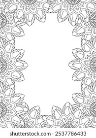 Alle diese Designs sind handgezeichnet und einzigartig 
Flower Border ist eine schöne schwarz-weiße Illustration für ein erwachsenes Malbuch,
Dies ist eine druckbare schöne Zentangle Malvorlage für KDP Interior,