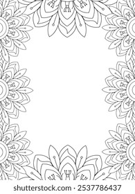 All these designs are hand-drawn and unique 
Flower Border is a Beautiful black and white illustration for aadult coloring book,
This is a printable Beautiful Zentangle Coloring page for KDP Interior,