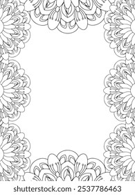 Alle diese Designs sind handgezeichnet und einzigartig 
Flower Border ist eine schöne schwarz-weiße Illustration für ein erwachsenes Malbuch,
Dies ist eine druckbare schöne Zentangle Malvorlage für KDP Interior,