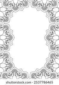 Alle diese Designs sind handgezeichnet und einzigartig 
Flower Border ist eine schöne schwarz-weiße Illustration für ein erwachsenes Malbuch,
Dies ist eine druckbare schöne Zentangle Malvorlage für KDP Interior,