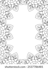 Alle diese Designs sind handgezeichnet und einzigartig 
Flower Border ist eine schöne schwarz-weiße Illustration für ein erwachsenes Malbuch,
Dies ist eine druckbare schöne Zentangle Malvorlage für KDP Interior,