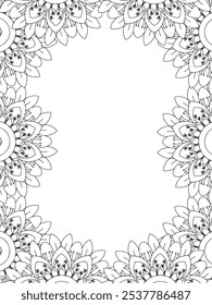 Alle diese Designs sind handgezeichnet und einzigartig 
Flower Border ist eine schöne schwarz-weiße Illustration für ein erwachsenes Malbuch,
Dies ist eine druckbare schöne Zentangle Malvorlage für KDP Interior,