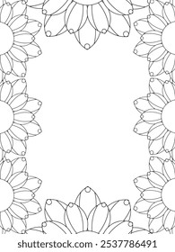 Alle diese Designs sind handgezeichnet und einzigartig 
Flower Border ist eine schöne schwarz-weiße Illustration für ein erwachsenes Malbuch,
Dies ist eine druckbare schöne Zentangle Malvorlage für KDP Interior,