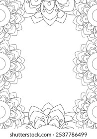 Alle diese Designs sind handgezeichnet und einzigartig 
Flower Border ist eine schöne schwarz-weiße Illustration für ein erwachsenes Malbuch,
Dies ist eine druckbare schöne Zentangle Malvorlage für KDP Interior,