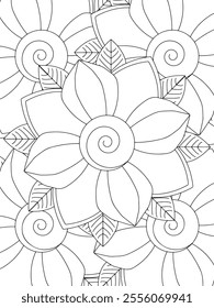 All these designs are hand-drawn and unique 
Beautiful Flowers black and white illustration for adult coloring book,
This is a printable Beautiful Zentangle Coloring page for KDP Interior,