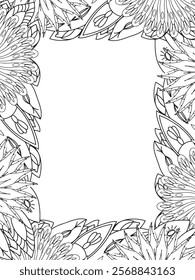 All these designs are hand-drawn and unique 
Beautiful Flowers Border black and white illustration for adult coloring book,
This is a printable Beautiful Zentangle Coloring page for KDP Interior,