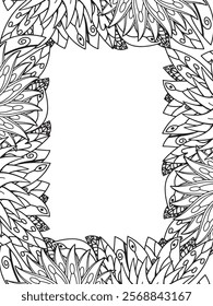 All these designs are hand-drawn and unique 
Beautiful Flowers Border black and white illustration for adult coloring book,
This is a printable Beautiful Zentangle Coloring page for KDP Interior,