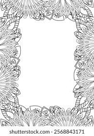 All these designs are hand-drawn and unique 
Beautiful Flowers Border black and white illustration for adult coloring book,
This is a printable Beautiful Zentangle Coloring page for KDP Interior,