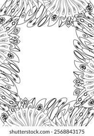 All these designs are hand-drawn and unique 
Beautiful Flowers Border black and white illustration for adult coloring book,
This is a printable Beautiful Zentangle Coloring page for KDP Interior,