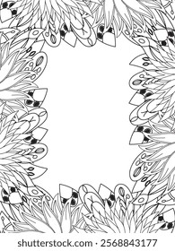 All these designs are hand-drawn and unique 
Beautiful Flowers Border black and white illustration for adult coloring book,
This is a printable Beautiful Zentangle Coloring page for KDP Interior,