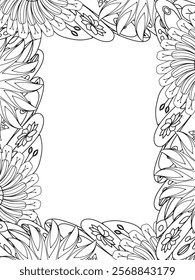 All these designs are hand-drawn and unique 
Beautiful Flowers Border black and white illustration for adult coloring book,
This is a printable Beautiful Zentangle Coloring page for KDP Interior,