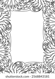 All these designs are hand-drawn and unique 
Beautiful Flowers Border black and white illustration for adult coloring book,
This is a printable Beautiful Zentangle Coloring page for KDP Interior,