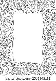 All these designs are hand-drawn and unique 
Beautiful Flowers Border black and white illustration for adult coloring book,
This is a printable Beautiful Zentangle Coloring page for KDP Interior,