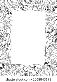 All these designs are hand-drawn and unique 
Beautiful Flowers Border black and white illustration for adult coloring book,
This is a printable Beautiful Zentangle Coloring page for KDP Interior,