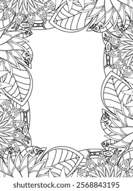 All these designs are hand-drawn and unique 
Beautiful Flowers Border black and white illustration for adult coloring book,
This is a printable Beautiful Zentangle Coloring page for KDP Interior,