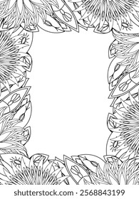 All these designs are hand-drawn and unique 
Beautiful Flowers Border black and white illustration for adult coloring book,
This is a printable Beautiful Zentangle Coloring page for KDP Interior,