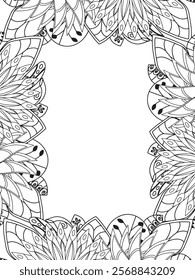 All these designs are hand-drawn and unique 
Beautiful Flowers Border black and white illustration for adult coloring book,
This is a printable Beautiful Zentangle Coloring page for KDP Interior,