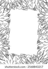 All these designs are hand-drawn and unique 
Beautiful Flowers Border black and white illustration for adult coloring book,
This is a printable Beautiful Zentangle Coloring page for KDP Interior,