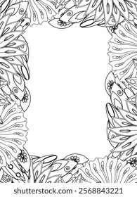 All these designs are hand-drawn and unique 
Beautiful Flowers Border black and white illustration for adult coloring book,
This is a printable Beautiful Zentangle Coloring page for KDP Interior,