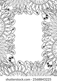 All these designs are hand-drawn and unique 
Beautiful Flowers Border black and white illustration for adult coloring book,
This is a printable Beautiful Zentangle Coloring page for KDP Interior,