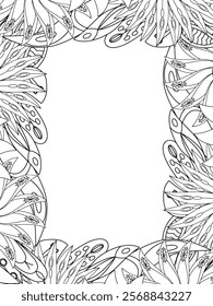 All these designs are hand-drawn and unique 
Beautiful Flowers Border black and white illustration for adult coloring book,
This is a printable Beautiful Zentangle Coloring page for KDP Interior,