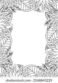 All these designs are hand-drawn and unique 
Beautiful Flowers Border black and white illustration for adult coloring book,
This is a printable Beautiful Zentangle Coloring page for KDP Interior,