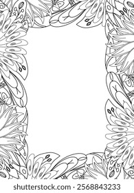 All these designs are hand-drawn and unique 
Beautiful Flowers Border black and white illustration for adult coloring book,
This is a printable Beautiful Zentangle Coloring page for KDP Interior,