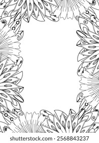 All these designs are hand-drawn and unique 
Beautiful Flowers Border black and white illustration for adult coloring book,
This is a printable Beautiful Zentangle Coloring page for KDP Interior,