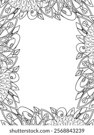 All these designs are hand-drawn and unique 
Beautiful Flowers Border black and white illustration for adult coloring book,
This is a printable Beautiful Zentangle Coloring page for KDP Interior,