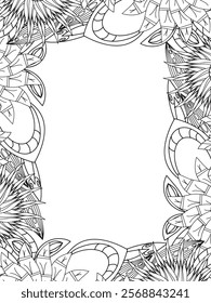 All these designs are hand-drawn and unique 
Beautiful Flowers Border black and white illustration for adult coloring book,
This is a printable Beautiful Zentangle Coloring page for KDP Interior,