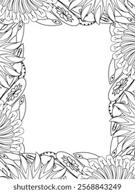 All these designs are hand-drawn and unique 
Beautiful Flowers Border black and white illustration for adult coloring book,
This is a printable Beautiful Zentangle Coloring page for KDP Interior,