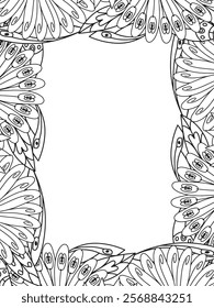 All these designs are hand-drawn and unique 
Beautiful Flowers Border black and white illustration for adult coloring book,
This is a printable Beautiful Zentangle Coloring page for KDP Interior,