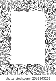 All these designs are hand-drawn and unique 
Beautiful Flowers Border black and white illustration for adult coloring book,
This is a printable Beautiful Zentangle Coloring page for KDP Interior,