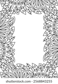 All these designs are hand-drawn and unique 
Beautiful Flowers Border black and white illustration for adult coloring book,
This is a printable Beautiful Zentangle Coloring page for KDP Interior,