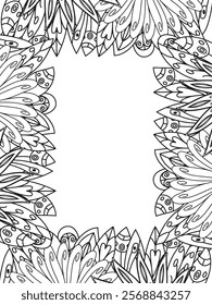 All these designs are hand-drawn and unique 
Beautiful Flowers Border black and white illustration for adult coloring book,
This is a printable Beautiful Zentangle Coloring page for KDP Interior,