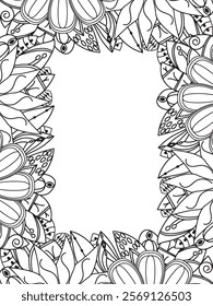 All these designs are hand-drawn and unique 
Beautiful Flowers Border black and white illustration for adult coloring book,
This is a printable Beautiful Zentangle Coloring page for KDP Interior,