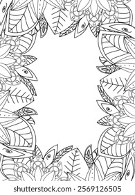 All these designs are hand-drawn and unique 
Beautiful Flowers Border black and white illustration for adult coloring book,
This is a printable Beautiful Zentangle Coloring page for KDP Interior,