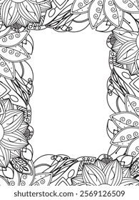 All these designs are hand-drawn and unique 
Beautiful Flowers Border black and white illustration for adult coloring book,
This is a printable Beautiful Zentangle Coloring page for KDP Interior,