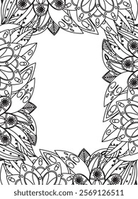 All these designs are hand-drawn and unique 
Beautiful Flowers Border black and white illustration for adult coloring book,
This is a printable Beautiful Zentangle Coloring page for KDP Interior,