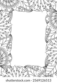 All these designs are hand-drawn and unique 
Beautiful Flowers Border black and white illustration for adult coloring book,
This is a printable Beautiful Zentangle Coloring page for KDP Interior,