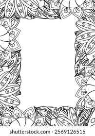 All these designs are hand-drawn and unique 
Beautiful Flowers Border black and white illustration for adult coloring book,
This is a printable Beautiful Zentangle Coloring page for KDP Interior,