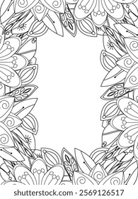 All these designs are hand-drawn and unique 
Beautiful Flowers Border black and white illustration for adult coloring book,
This is a printable Beautiful Zentangle Coloring page for KDP Interior,