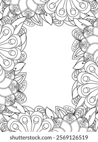 All these designs are hand-drawn and unique 
Beautiful Flowers Border black and white illustration for adult coloring book,
This is a printable Beautiful Zentangle Coloring page for KDP Interior,