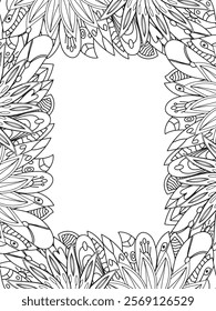 All these designs are hand-drawn and unique 
Beautiful Flowers Border black and white illustration for adult coloring book,
This is a printable Beautiful Zentangle Coloring page for KDP Interior,