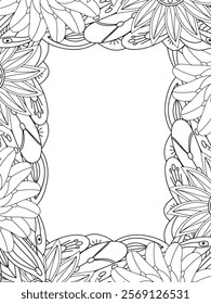 All these designs are hand-drawn and unique 
Beautiful Flowers Border black and white illustration for adult coloring book,
This is a printable Beautiful Zentangle Coloring page for KDP Interior,