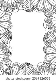 All these designs are hand-drawn and unique 
Beautiful Flowers Border black and white illustration for adult coloring book,
This is a printable Beautiful Zentangle Coloring page for KDP Interior,