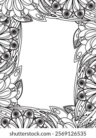 All these designs are hand-drawn and unique 
Beautiful Flowers Border black and white illustration for adult coloring book,
This is a printable Beautiful Zentangle Coloring page for KDP Interior,