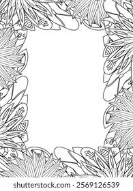 All these designs are hand-drawn and unique 
Beautiful Flowers Border black and white illustration for adult coloring book,
This is a printable Beautiful Zentangle Coloring page for KDP Interior,