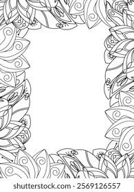 All these designs are hand-drawn and unique 
Beautiful Flowers Border black and white illustration for adult coloring book,
This is a printable Beautiful Zentangle Coloring page for KDP Interior,