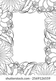 All these designs are hand-drawn and unique 
Beautiful Flowers Border black and white illustration for adult coloring book,
This is a printable Beautiful Zentangle Coloring page for KDP Interior,